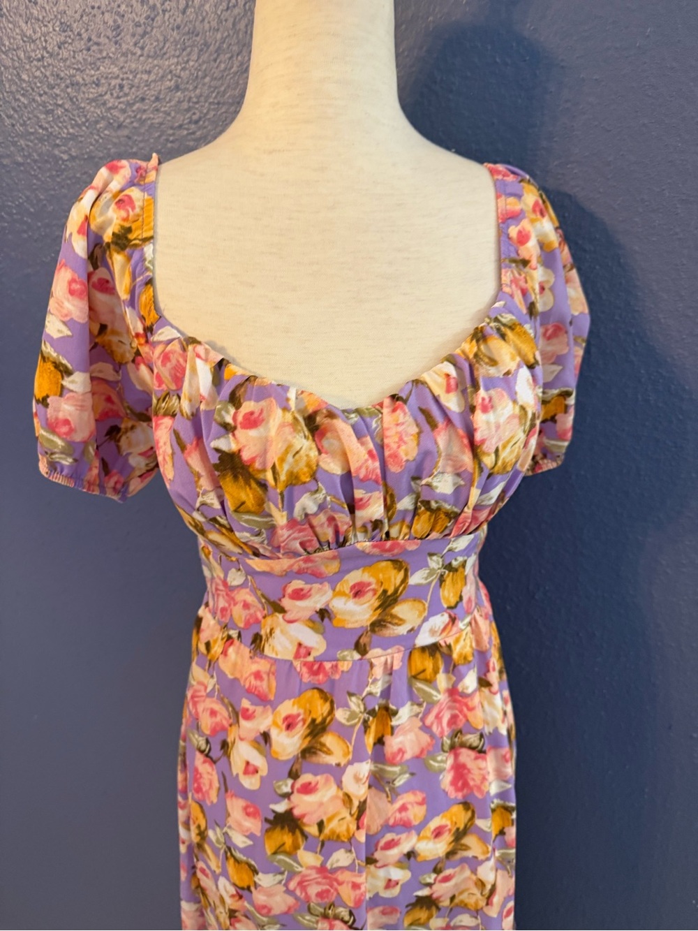 Inspired Hearts Lavender Floral Maxi Dress with Puff Sleeves - Picture 3 of 7